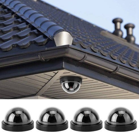 Dummy Fake Security Camera, CCTV Dome Camera with Flashing Led Light (4pcs) (Black)