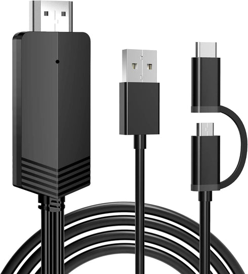 2-in-1 HDMI Cable for Android Phones & Tablets, 6.6ft MHL Adapter, 1080P HDTV Mirroring & Charging, USB Type C & Micro