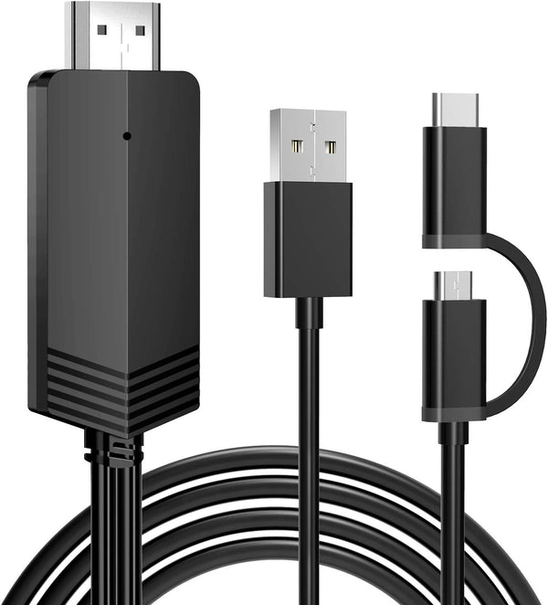 2-in-1 HDMI Cable for Android Phones & Tablets, 6.6ft MHL Adapter, 1080P HDTV Mirroring & Charging, USB Type C & Micro