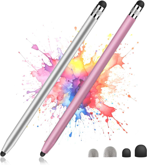2 Pack Stylus Pens for Touch Screens, High Sensitivity Capacitive Stylus Pen with 4 Rubber Tips (Silver, Rose Gold)