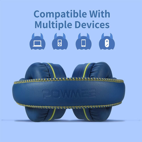 POWMEE M1 Kids Headphones Wired, Foldable Adjustable Stereo, Tangle-Free, 3.5MM Jack On-Ear (Blue)