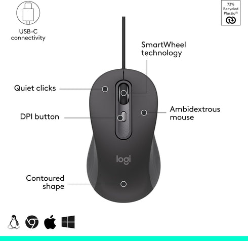 Logitech M520 Signature Wired L for Business, Optical Wired Mouse, USB-C Plug-and-Play, Windows/Mac/Chrome/PC/laptops
