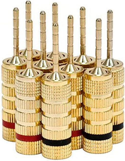 Monoprice 9438 Gold Plated Speaker Pin Plugs - 5 Pairs - Pin Screw Type for Speaker Wire, Home Theater, Wall Plates