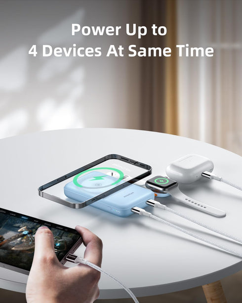 Magnetic Power Bank 4-in-1 Wireless Charger 10000mAh, Slim 20W USB-C Fast Charging Battery Pack for iPhone 15/14/13/12,