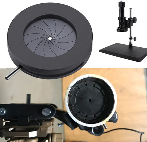 Flylin 1.5-23mm Microscope Aperture, Adjustable Iris Diaphragm Microscope Iris Adapter Lens Optical Diaphragm