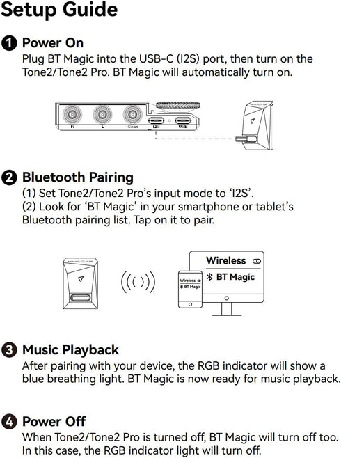 Hi-Res Wireless Bluetooth 5.1 Audio Receiver for Tone2/Tone 2 pro, Qualcomm QCC5125 Chip, 24bit 96KHz