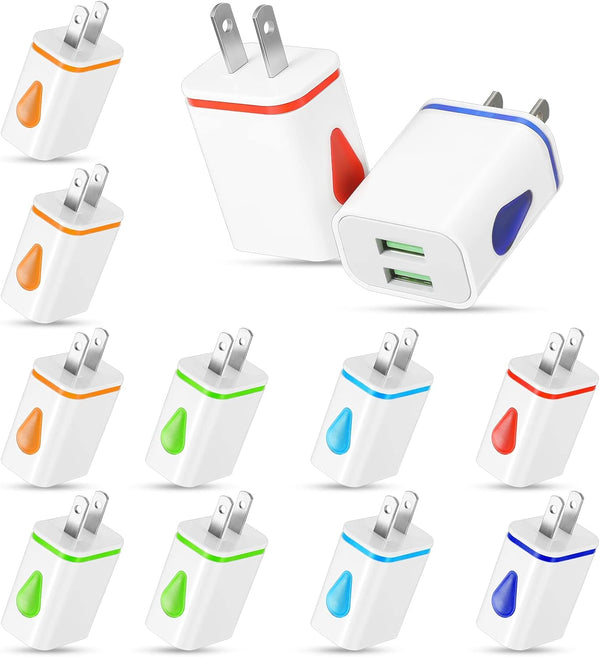 12 Pcs USB Wall Charger Adapter Plug Cube, 2.1A Fast Charging Block, Colorful Water Drop Style for Smartphones & Tablets