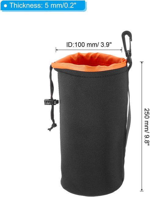 PATIKIL Camera Lens Bag, 3.9" IDx9.8 H Drawstring Lens Pouch with Thick Protective Neoprene, Lens Case for DSLR Camera Lens, Water Coffee Cups, Black, Orange