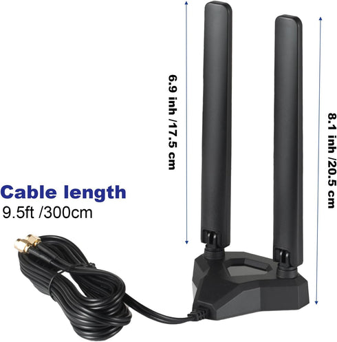 WiFi 6 6E Tri-Band 2.4GHz + 5 GHz + 6GHz Magnetic Base WiFi Antenna for Wireless WiFi 6 6E Router Hotspot PC Desktop Computer PCI-E WiFi Network WiFi Bluetooth Card Gaming WiFi Motherboard