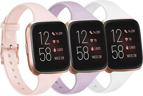 Tobfit Pack of 3 Slim Bands - Compatible with Fitbit Versa 2/Fitbit Versa/Fitbit Versa Lite/SE, Silicone Replacement