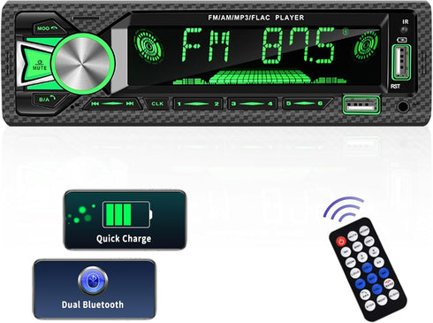 Single Din Car Stereo Marine Radio, Bluetooth Hands Free Calling with Digital LCD Display, MP3 Player