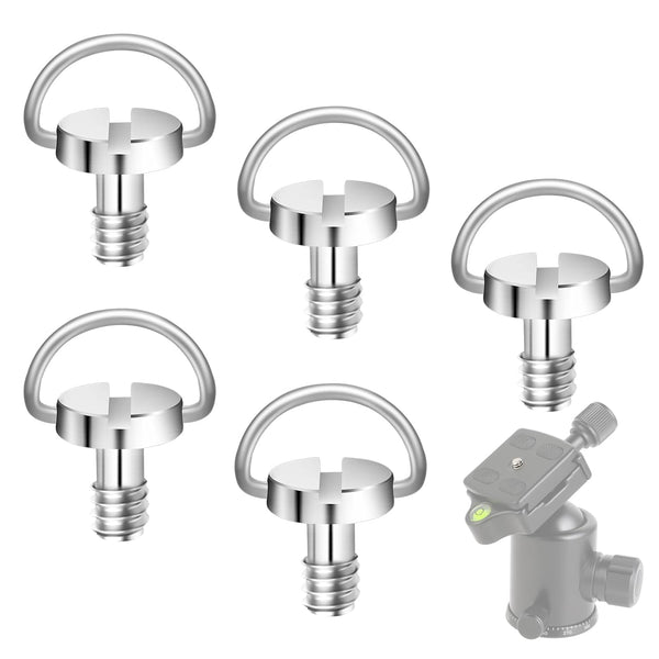 5 Pcs 1/4" Camera Tripod Screw, Stainless Steel Thread D-Ring Quick Release Camera Screws