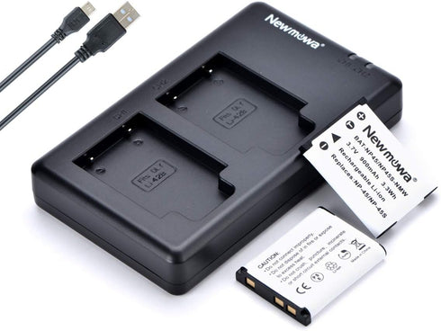 Newmowa NP-45 NP-45S Replacement Battery 2 Pack with Dual USB Charger Kit for Fujifilm INSTAX Mini 90 and FinePix