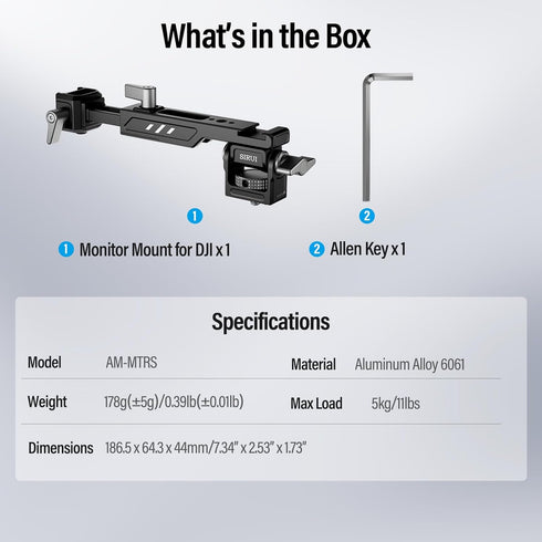Sirui Camera Monitor Mount for DJI RS 4, RS 4 Pro, RS 2, RSC 2, RS 3, RS 3 Pro, RS 3 Mini with Quick Release NATO Clamp