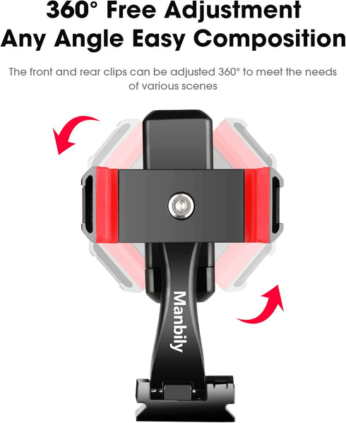 Manbily 360 4 Phone Tripod Mount Adapter, Rotatable Dual Cell Phone Holder Clip, Adjustable Clamp with Cold Shoe