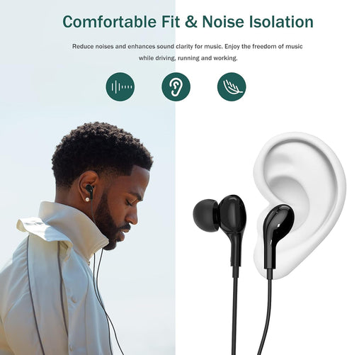 Wired 3.5mm Earbuds with Mic for Samsung A14 A32 A15 A13 5G, A52, A03s, A12, Pixel 4a, LG, iPad Mini, Moto Tablet.