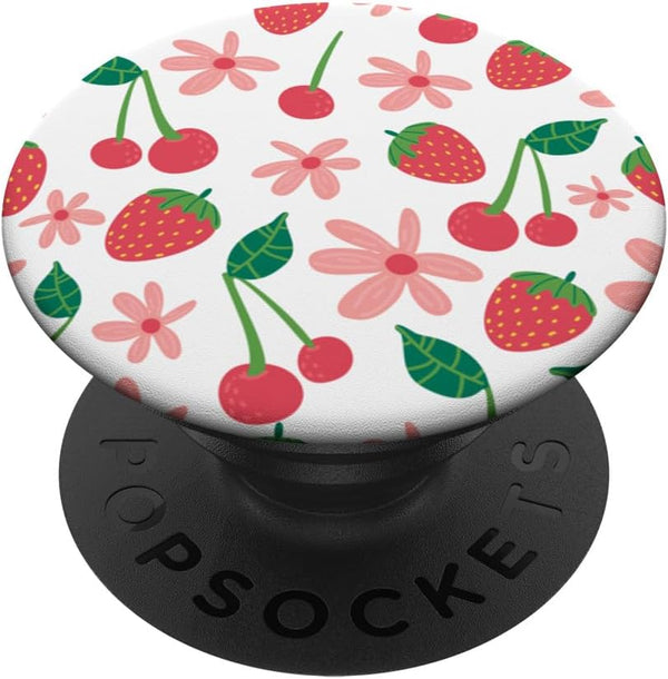 Strawberries and Cherries Pink Flowers Floral Fruit PopSockets Standard PopGrip