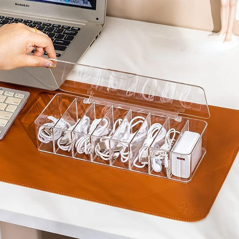 Plastic Cable Management Box, White Cable Management Box with 10 Wire Ties, Clear Power Cord Organizer