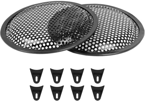 Unifizz 2pcs Car Audio Speaker Subwoofer Metal Waffle Grill Cover, Black Protector with Rubber Edge and Clips, 6.5 Inch