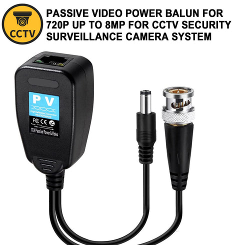 Passive Video Balun Connectors, 11 Pairs with Power Connector for CCTV Security Camera System