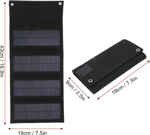 40W 4 Fold Solar Panel Charging Bag, Folding Bag for Outdoor Camping, Hiking, Emergency Charging (Black)