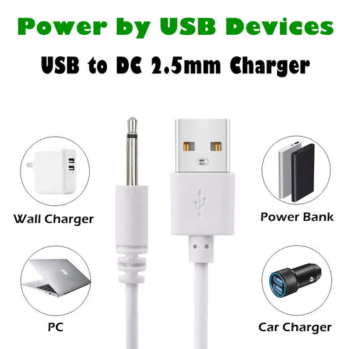 2 Pack 2.7ft USB to DC 2.5mm Fast Charger Cable - Replacement Cord Adapter (Not Barrel Jack)
