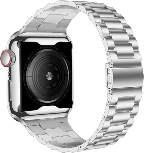 iiteeology Apple Watch Band 45mm Series 9 8 7, Upgraded Stainless Steel Band with iWatch Screen Protector Case for Men