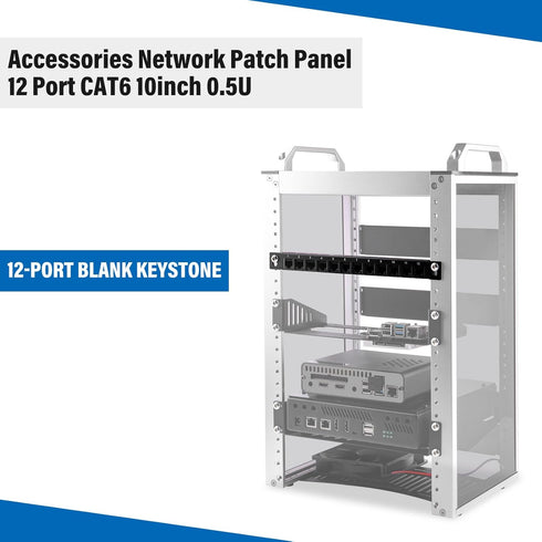 GeeekPi 12 10inch 0.5U CAT6 T1/T0/T2/T1 Plus/T0 Plus/TL1 10 Inch Port Patch Panel, Network Patch Panel for DeskPi