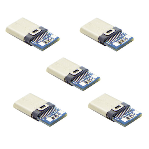 cablecc 5set DIY 24pin USB 3.1 Type C USB-C Male Plug Connector SMT Type with 3.5mm SR and Housing Cover, White