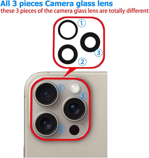 Vimour 15 (2 Sets) Rear Camera Lens Glass Replacement for iPhone Pro Max Pre-Installed Adhesive with Installation