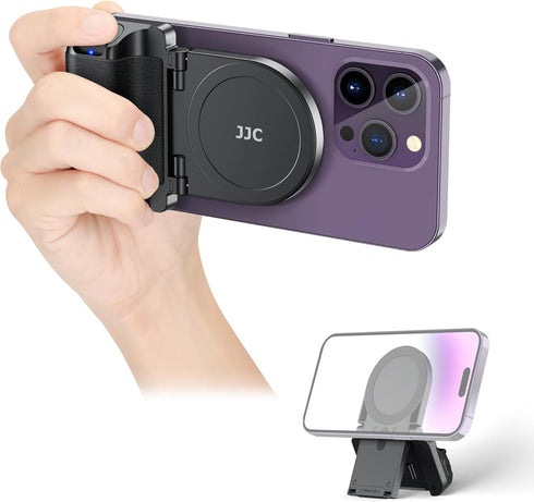 JJC Magnetic Phone Camera Grip Handle with Wireless Shutter Remote, Magsafe Bluetooth Bracket for iPhone Android