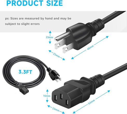 LIFKAHY 5ft 3 Prong Power Cord Replacement for HP Dell Acer Asus Lenovo Laptop Power Cable