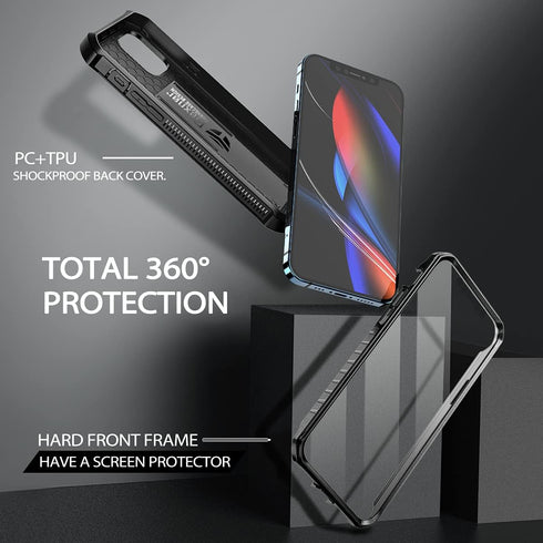 Dexnor for iPhone 12 Pro Max Case, Heavy Duty Military Grade Protection, Built-in Screen Protector, Kickstand, Dark