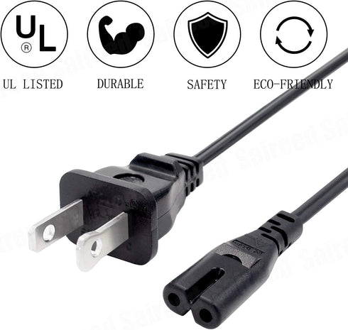 2 Prong Power Cord for LG SPK5B-W SK5Y SH4 SHC4 SH5B Subwoofer, 8ft IEC C7 Power Cord AC Cable Replacement