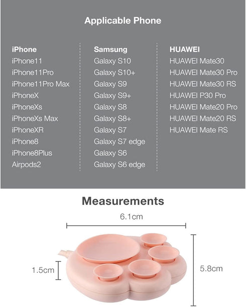 Pink Wireless Charger for iPhone, 15W Samsung Wireless Cell Phone Charger, Wireless Travel Charger for Galaxy (No AC