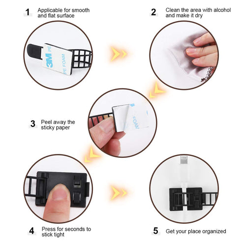 Adhesive Cable Management Clips, 100Pcs Adjustable Nylon Cable Strap Ties with Strong Adhesive Tape for Home Office