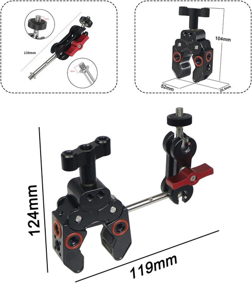 FEICHAO 1/4" 3/8" 13 C-Type Clamp Crab Claw Bracket Anti Slip Anti Loose Magic Arm Adapter Compatible with Hero Sports