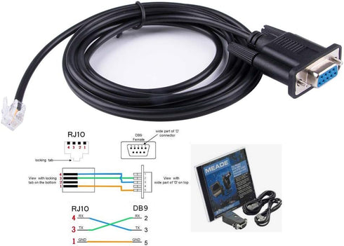6 Feet Black PVC Male-to-Male Serial Cable for Meade Telescope Control, 4P4C RS232, 180cm Length