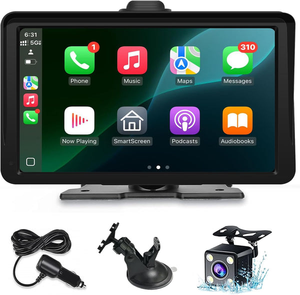 25HOURS Apple Carplay Screen for Car, 7" HD Portable Wireless Apple Carplay &