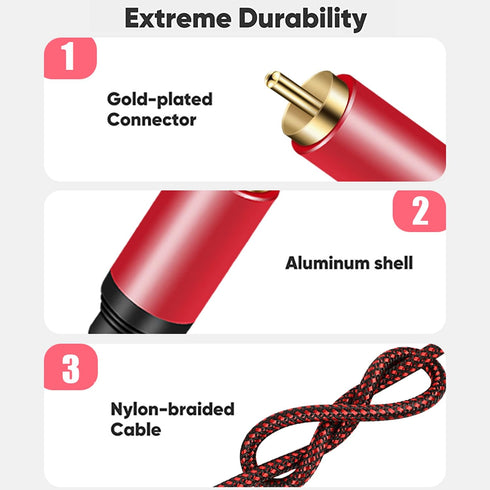 Tiierzon 3Ft,1RCA 1RCA (3Ft) Digital Coaxial Audio Cable Male to Male Subwoofer Cable Nylon Braided RCA Video Cable