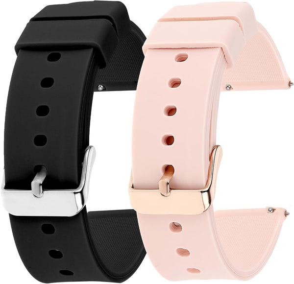 2 Pcs Quick-Release Silicone Watch Bands, Waterproof Soft Straps with Stainless Steel Buckle for Smart Watch
