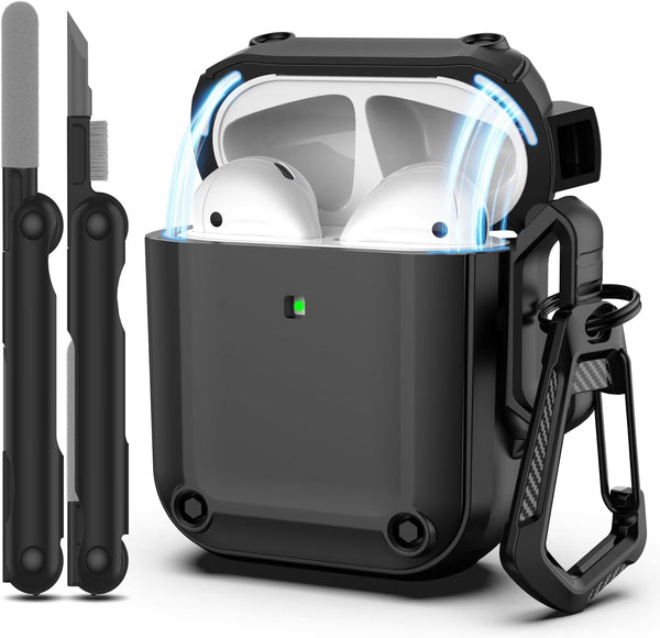 RFUNGUANGO AirPods Case Cover, Black Military Grade Anti-Fall Soft TPU Shock-Absorbing Case for AirPods 2&1 with