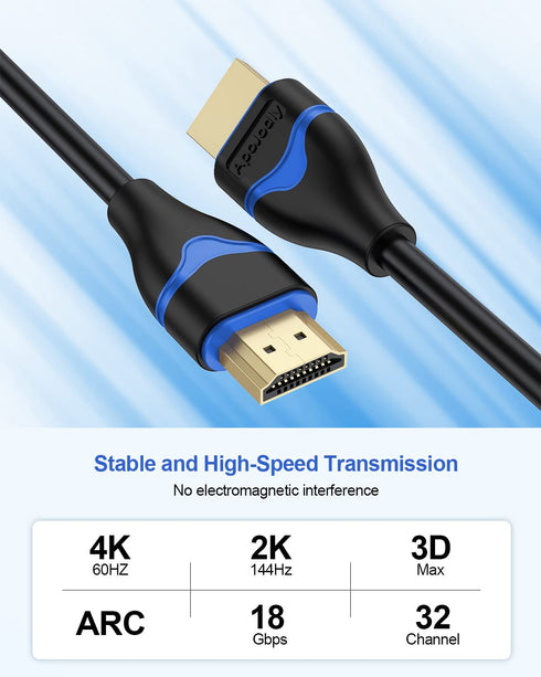 4K 3FT 5-Pack, 3 2.0(4K@60Hz, 2K@144Hz, 1080P@120Hz, 18Gbps, 3D, 2.2, PS4/PS5, 3.3FT/1M HDMI Cables HDMI Cord Foot High