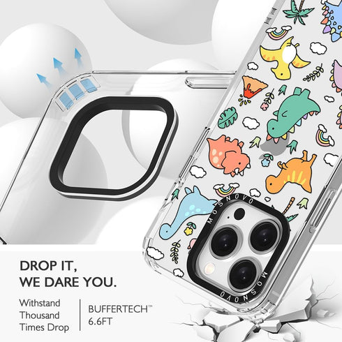 MOSNOVO iPhone 15 Pro Case - Clear TPU Bumper with Cute Joyful Dinosaur Design, 6.1" Drop Impact Protection