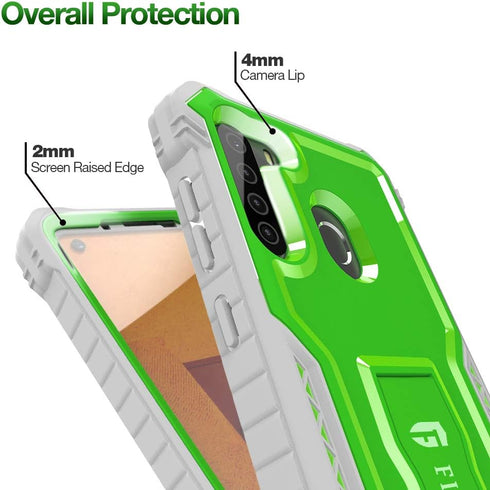 FITO Samsung Galaxy A21 Case, Dual Layer Shockproof Heavy Duty Case with Screen Protector for Samsung A21 Phone, Built-in Kickstand (Green)