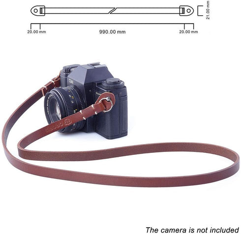 Genuine Brown Leather Camera Neck Shoulder Strap, Slim Belt, Compatible with Fujifilm, Sony, Olympus, Panasonic, Leica,