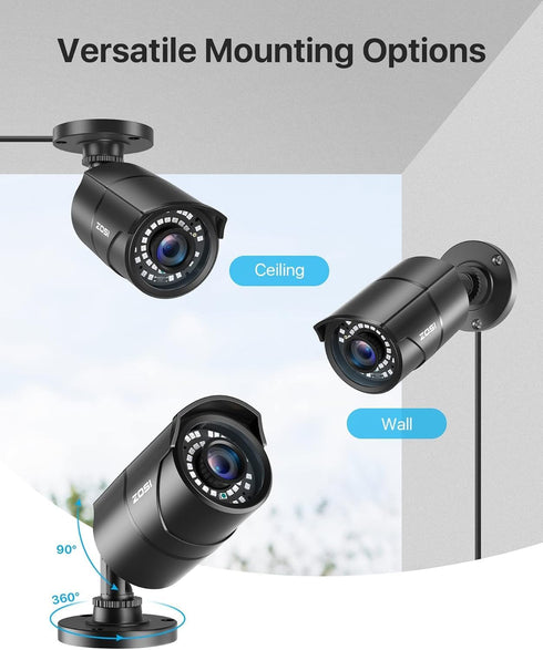 ZOSI 1080P 1920TVL Security Camera - Black Bullet Cam for Indoor/Outdoor, IP67 Weatherproof, 120ft IR Night Vision