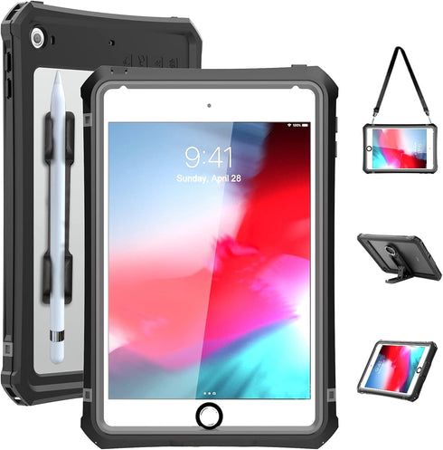ShellBox Waterproof Case for iPad Mini 4/5, Full Body Shockproof Cover with Adjustable Stand and Built-in Screen