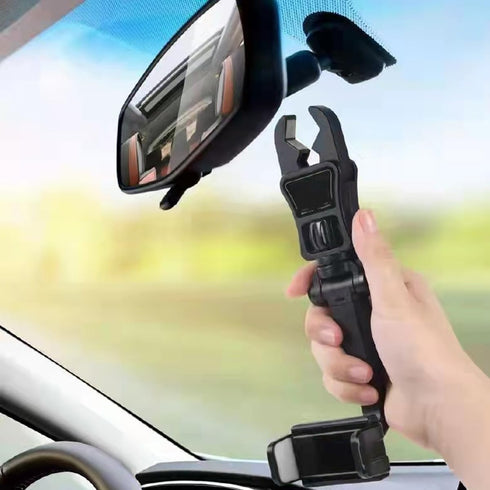 Car Rear View Mirror Phone Holder, 360° Rotating Mount, ABS Multi-Functional Adjustable Cellphone Holder for All