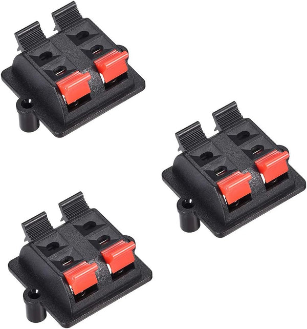uxcell 2 Row 4 Way Spring Speaker Terminal Clip, Push Release Connector Cable Terminals Strip Block, 3Pcs